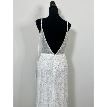 Mac Duggal Embellished Trumpet Gown‎ Dress in White Size 6 Sequin Wedding Bridal