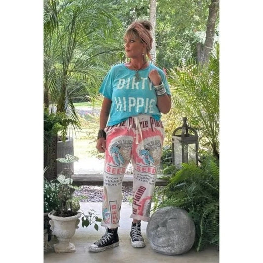 Jaded Gypsy Garden Gathering Pants Seed Sack Print Drawstring Waist Women's S/M