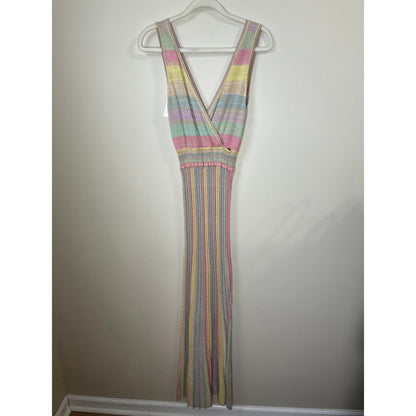 LoveShackFancy Mylene Ribbed Knit Maxi Dress Pastel Sunrise Metallic  Size LG