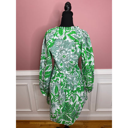 Anthropologie Let Me Be Kelly in Green Floral Tunic Dress Medium Long Sleeve