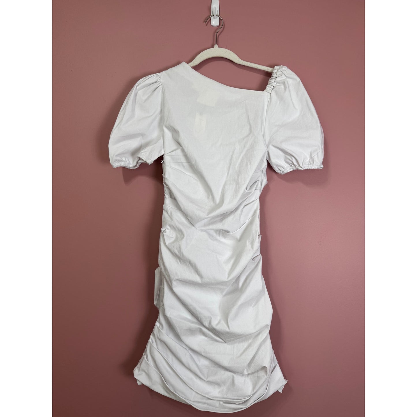 Maeve Anthropologie Slim Puff-Sleeve Ruched Dress in White XS