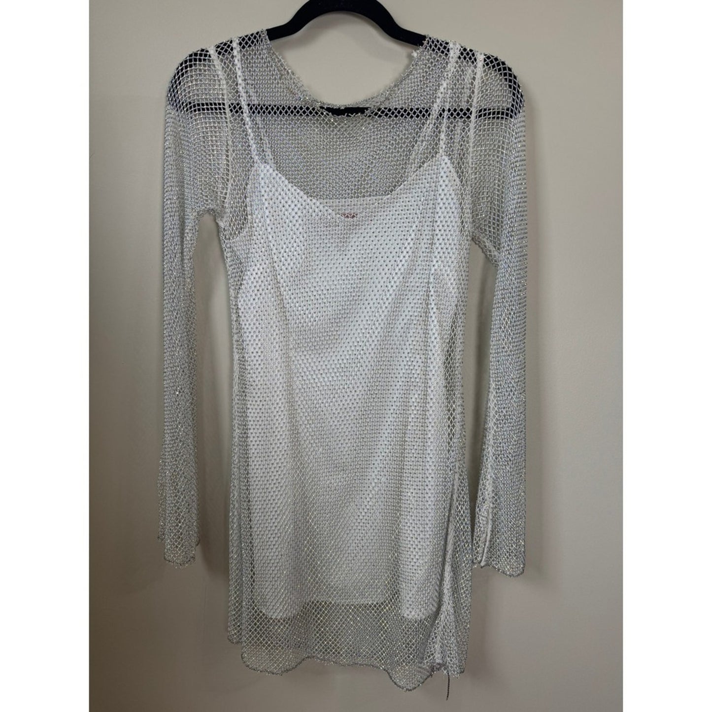 Show Me Your Mumu Iconic White Rhinestone Fishnet Mesh Mini Dress