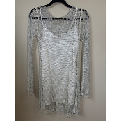 Show Me Your Mumu Iconic White Rhinestone Fishnet Mesh Mini Dress