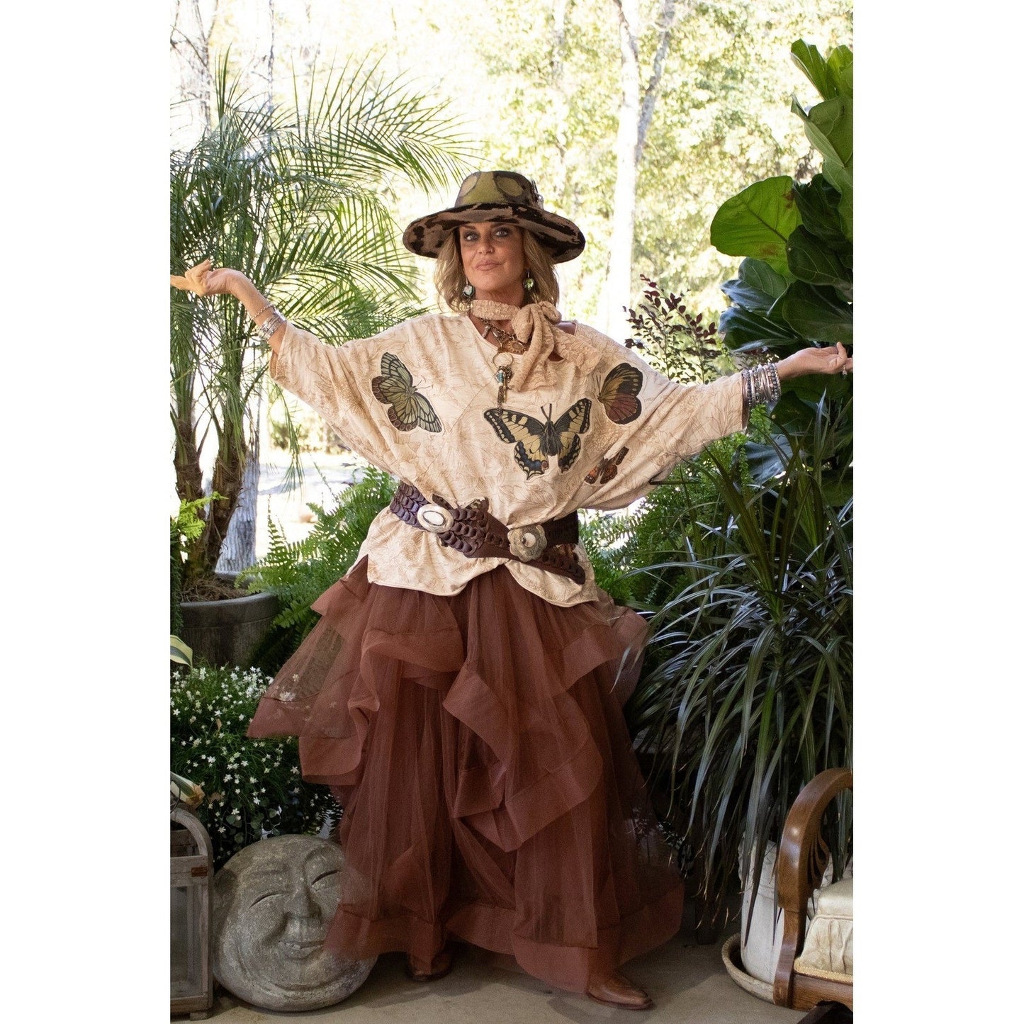 Jaded Gypsy Brown Tulle Ruffled Midi Skirt Boho Festival Fairycore