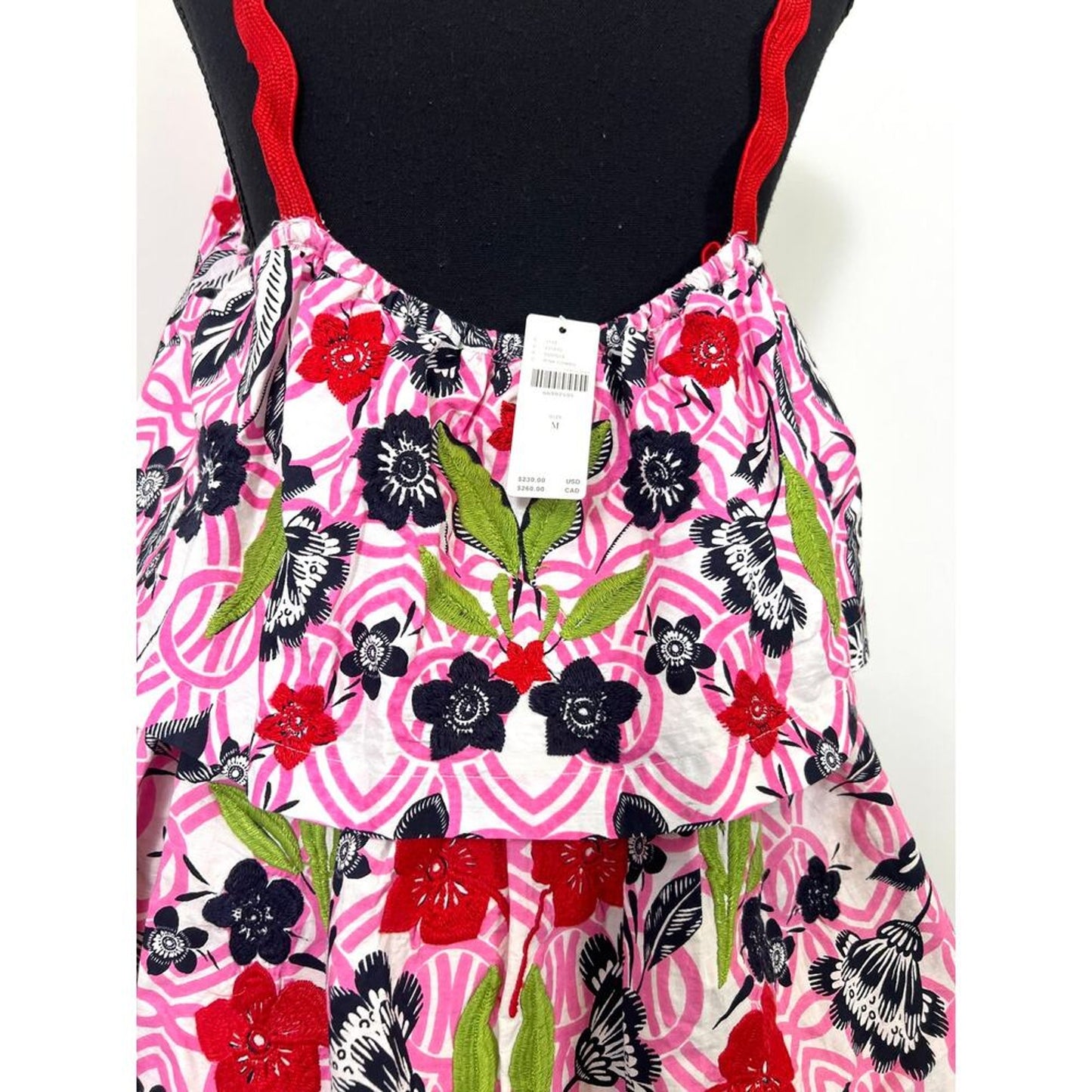 Anthropologie Maeve Tiered Printed Mini Dress‎ in Pink Combo Medium Floral Boho