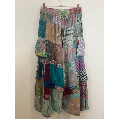 Jaded Gypsy Patchwork Wide Leg Cargo Pants Boho Festival Multi Color One Size