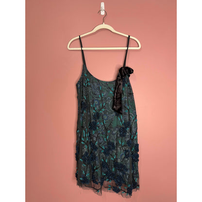 Free People Pure Heart Mini Dress Sleeveless Large Floral Paisley Sequin Lined