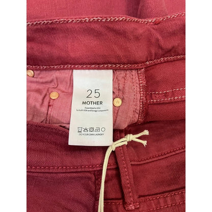 NEW NWT MOTHER Wide Leg Crop Jeans Crimson Red Size 25 Denim Flare Pants