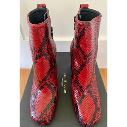 Rag‎ & Bone Ellis Boot in Red Size 9.5 Snakeskin Embossed Side Zipper High Heel