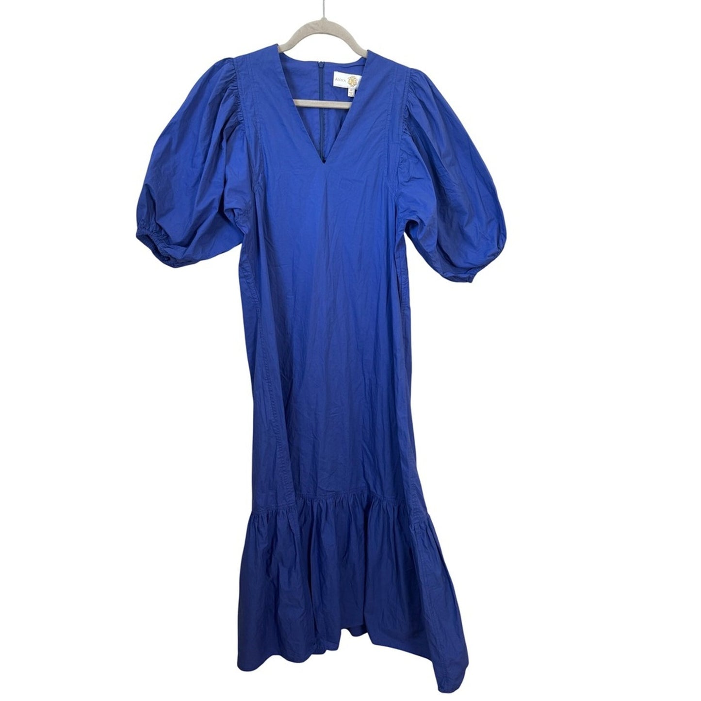 Anna Cate Royal Blue V-Neck Puff Sleeve Tiered Midi Dress XS