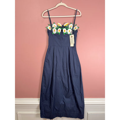 Fanm Mon Lorr Cotton Midi Dress in Navy Blue Size XS