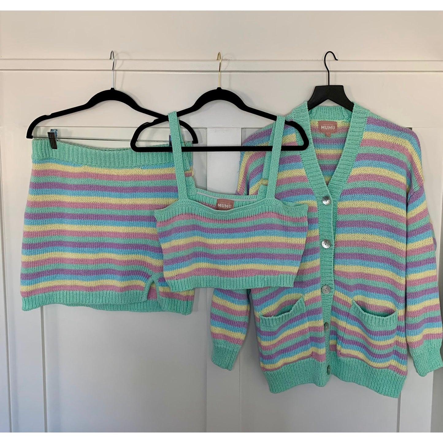 Show Me Your Mumu 3 Piece Nineties Knit Set in Pastel Dream Size M/L Striped