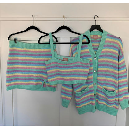 Show Me Your Mumu 3 Piece Nineties Knit Set in Pastel Dream Size M/L Striped