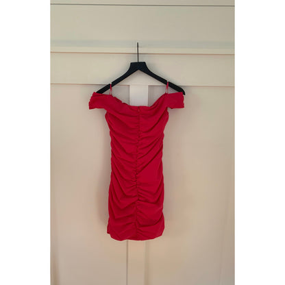 Zara Mini Dress in Hot Pink Medium Off Shoulder Rose Detail Lined Party Cocktail
