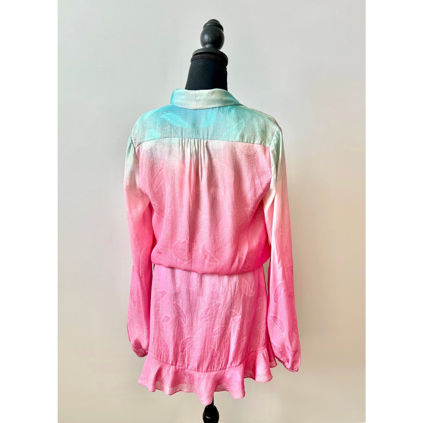 Rococo Sand Mini Dress in Ombre Small Floral Beaded Tasseled Long Sleeve Lined