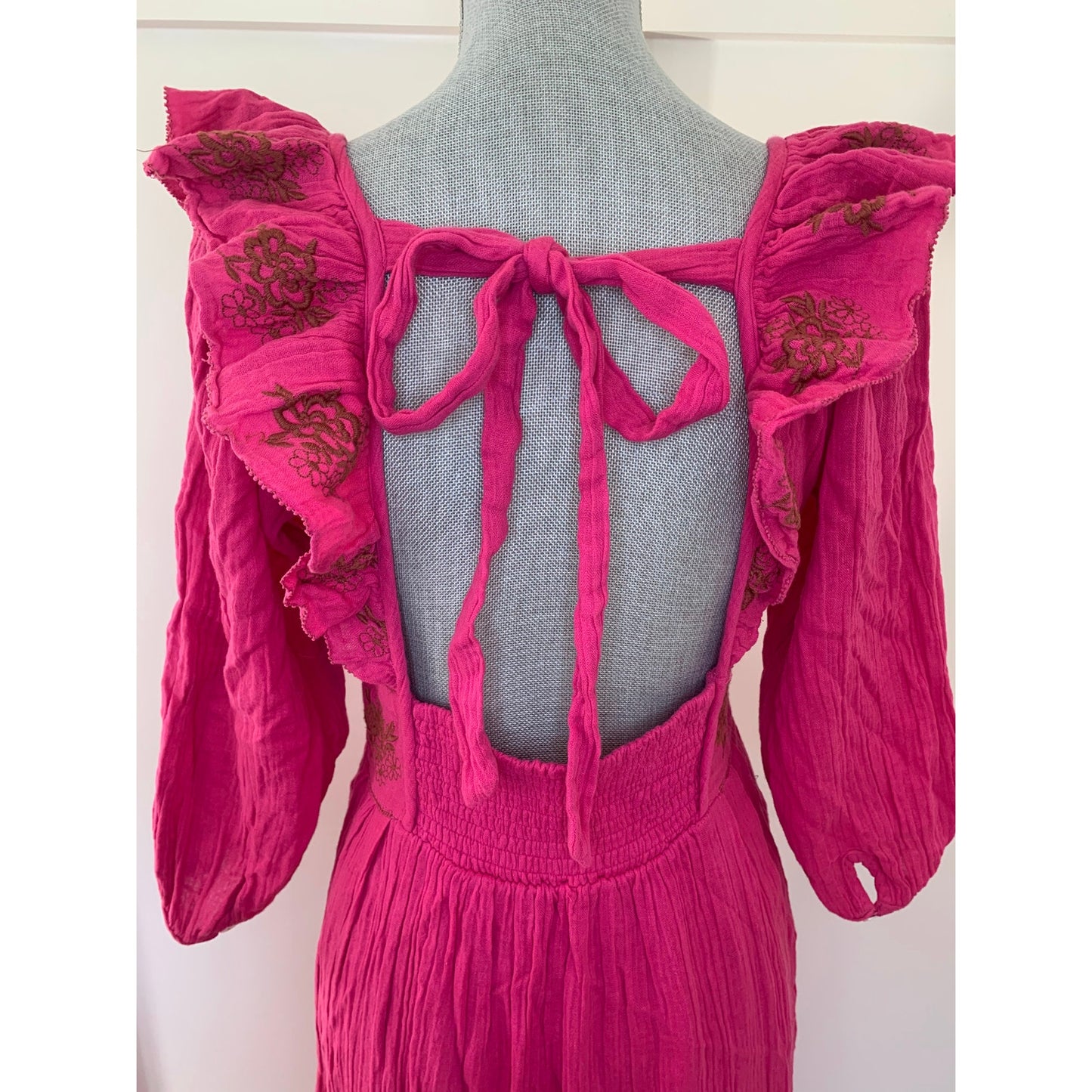 Free People Lovers Lane Maxi Dress in Pink Phenom Medium Floral Embroidered