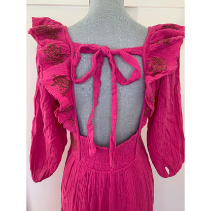 Free People Lovers Lane Maxi Dress in Pink Phenom Medium Floral Embroidered