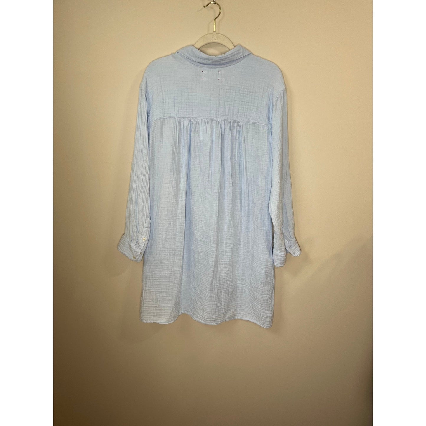 XIRENA Light Blue Gauze Cotton Button Down Shirt Dress Tunic Oversized Large