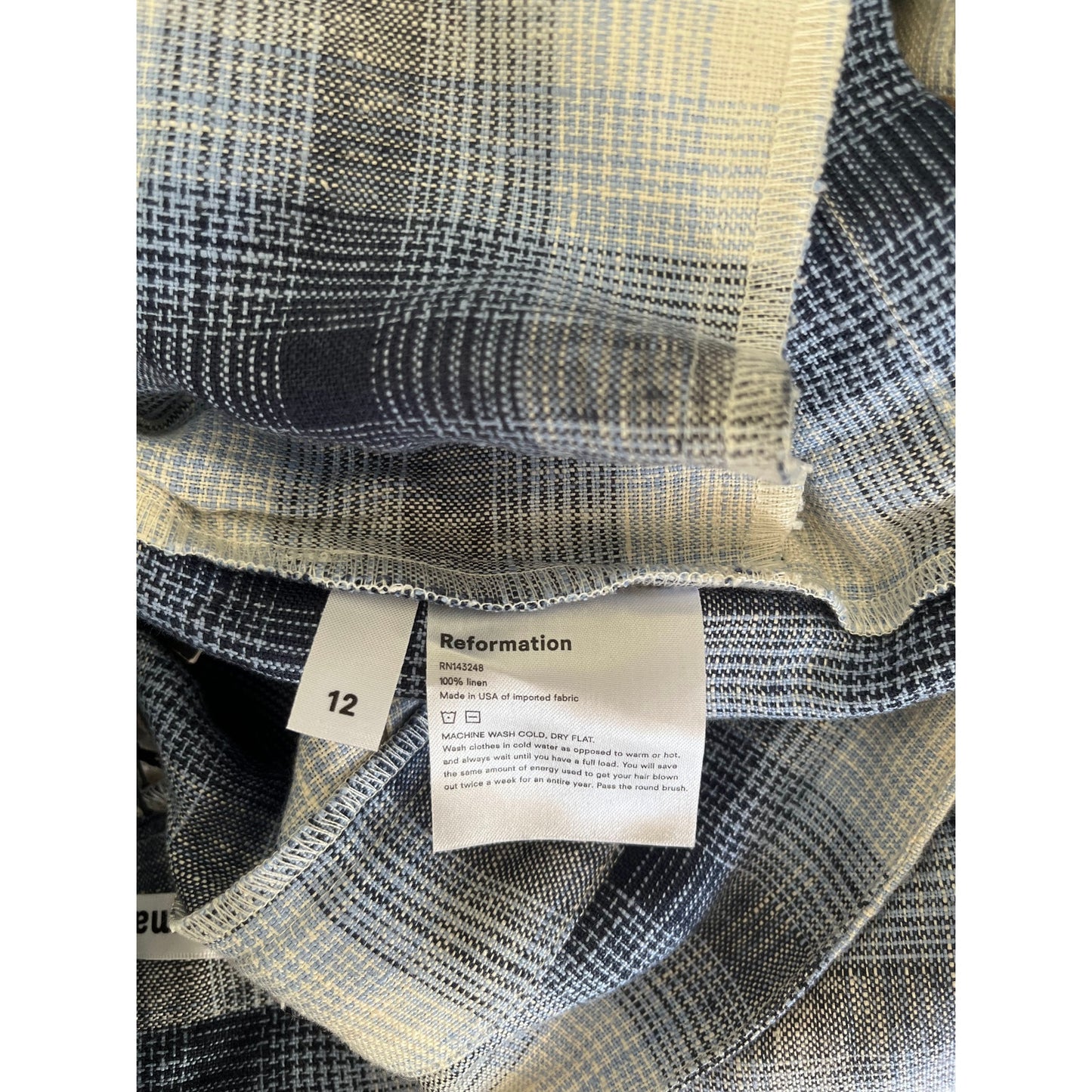 NEW NWT Reformation Rossi Short Shadow Blue Plaid Size 12