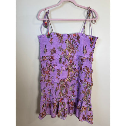 FARM Rio Purple Floral Smocked Mini Dress Tie Straps Tiered Ruffles XL