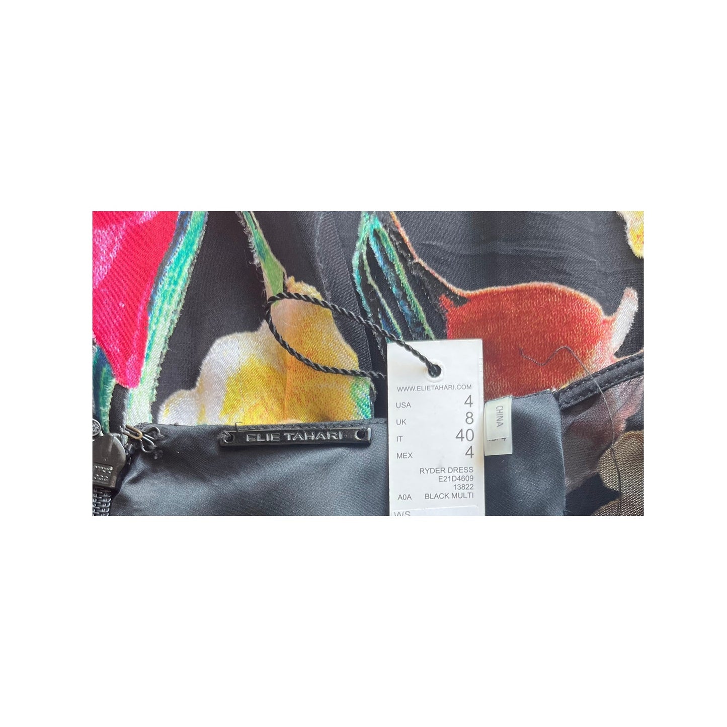 Elie Tahari Ryder V-neck Floral Dress Black Multi Size 4