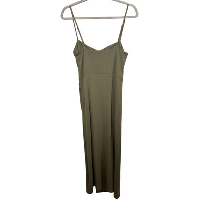 Aritzia Wilfred Olive Green Ruched Side Slit Midi Dress Womens Size M NWT