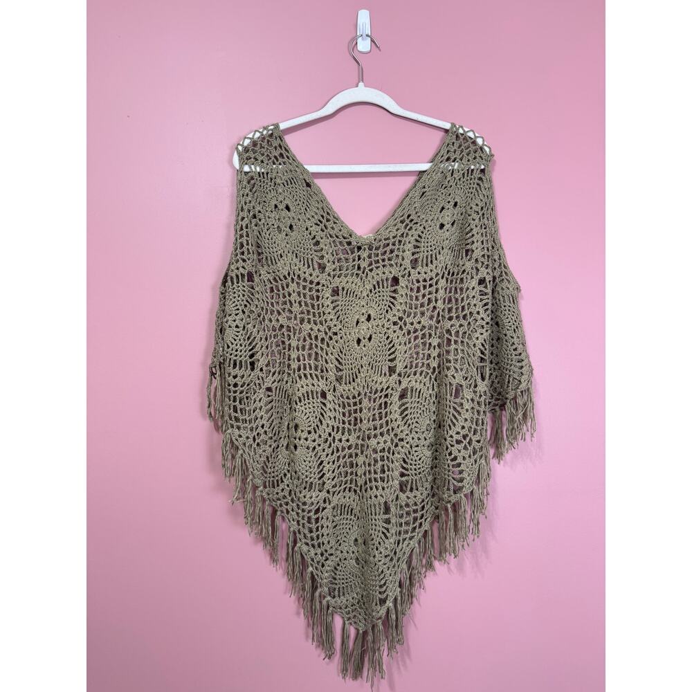 Jaded Gypsy True Harmony Crochet Poncho Sage Green One Size