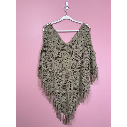 Jaded Gypsy True Harmony Crochet Poncho Sage Green One Size