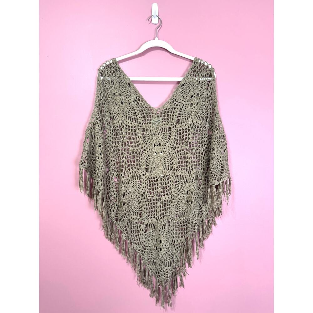Jaded Gypsy True Harmony Crochet Poncho Sage Green One Size
