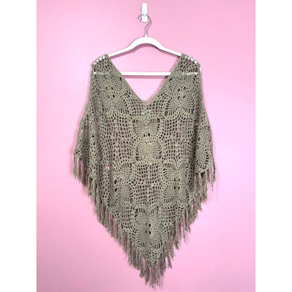 Jaded Gypsy True Harmony Crochet Poncho Sage Green One Size
