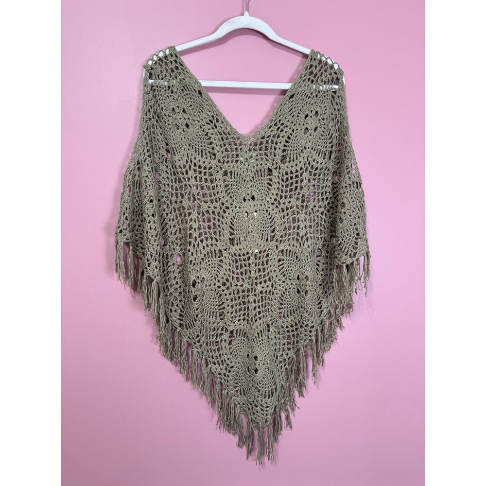 Jaded Gypsy True Harmony Crochet Poncho Sage Green One Size