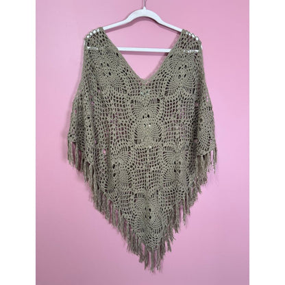 Jaded Gypsy True Harmony Crochet Poncho Sage Green One Size