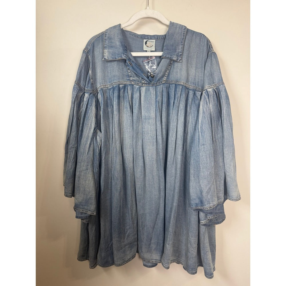 Jaded Gypsy Denim Babydoll Tunic Dress Blue Light Wash Oversized Boho O/S