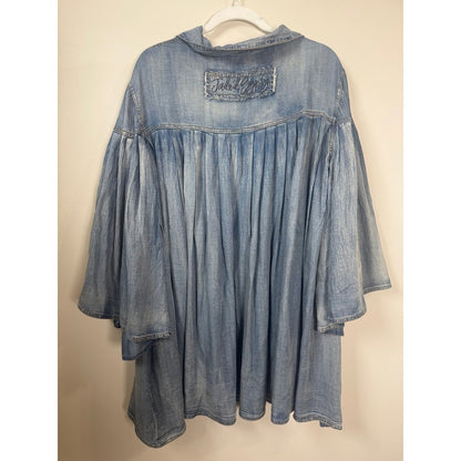 Jaded Gypsy Denim Babydoll Tunic Dress Blue Light Wash Oversized Boho O/S
