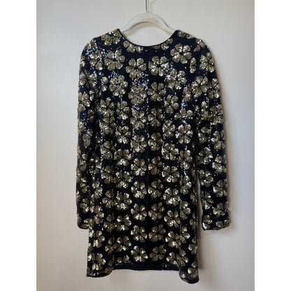 Show Me Your Mumu Womens XS Black Gold Sequin Floral Mini Dress Long Sleeve