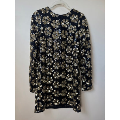 Show Me Your Mumu Womens XS Black Gold Sequin Floral Mini Dress Long Sleeve