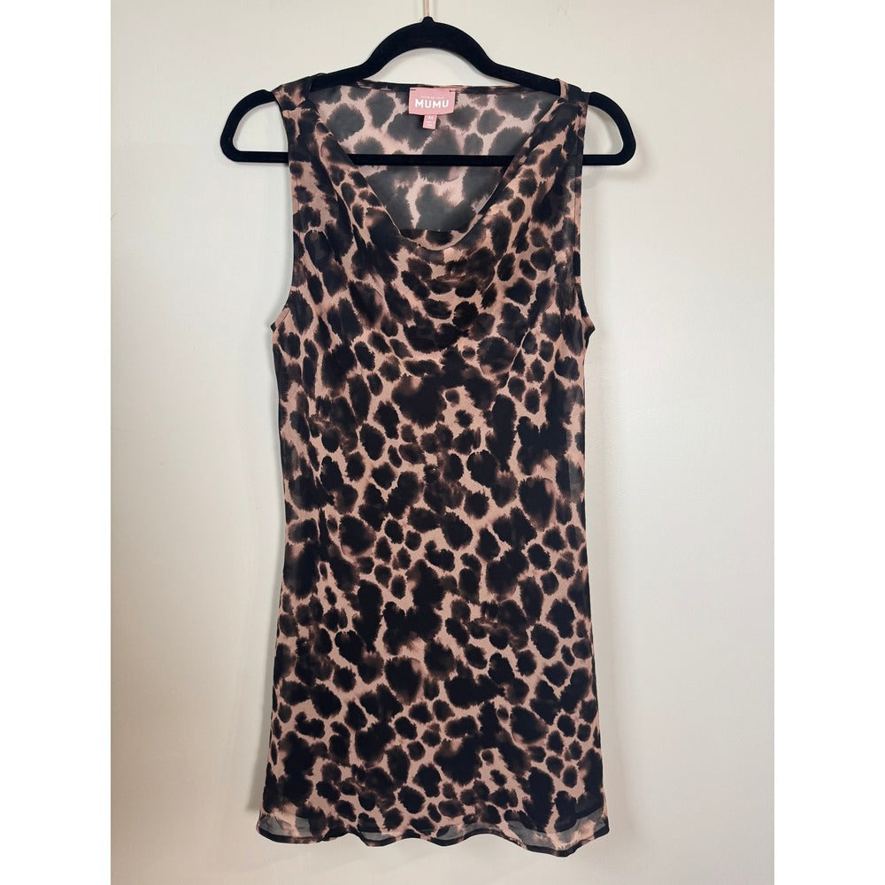Show Me Your Mumu Leopard Print Mesh Cowl Neck Mini Dress Tan Black Womens M