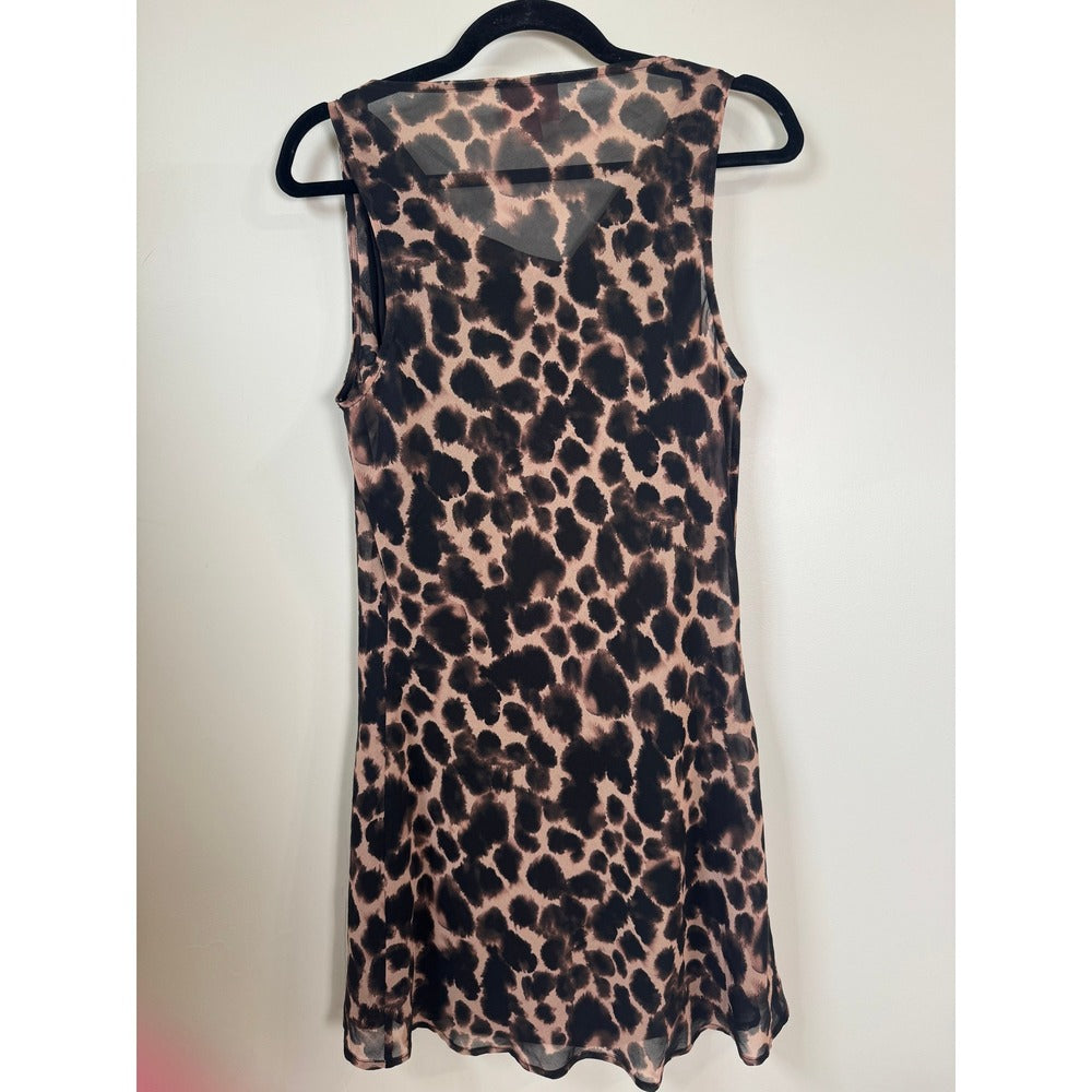 Show Me Your Mumu Leopard Print Mesh Cowl Neck Mini Dress Tan Black Womens M