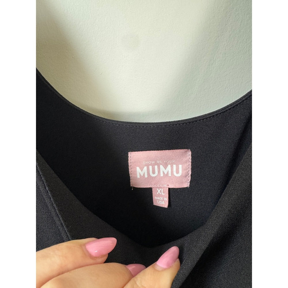 Show Me Your Mumu Black Maxi Dress Scoop Neck Side Slit XL Made in USA
