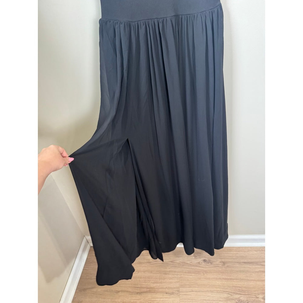 Show Me Your Mumu Black Maxi Dress Scoop Neck Side Slit XL Made in USA