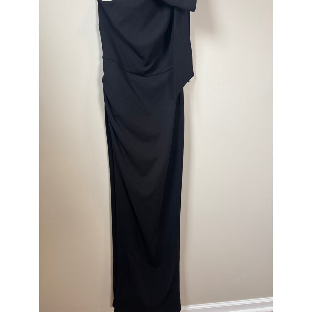 Show Me Your Mumu Women Black One Shoulder Bow Maxi Dress Slit Small