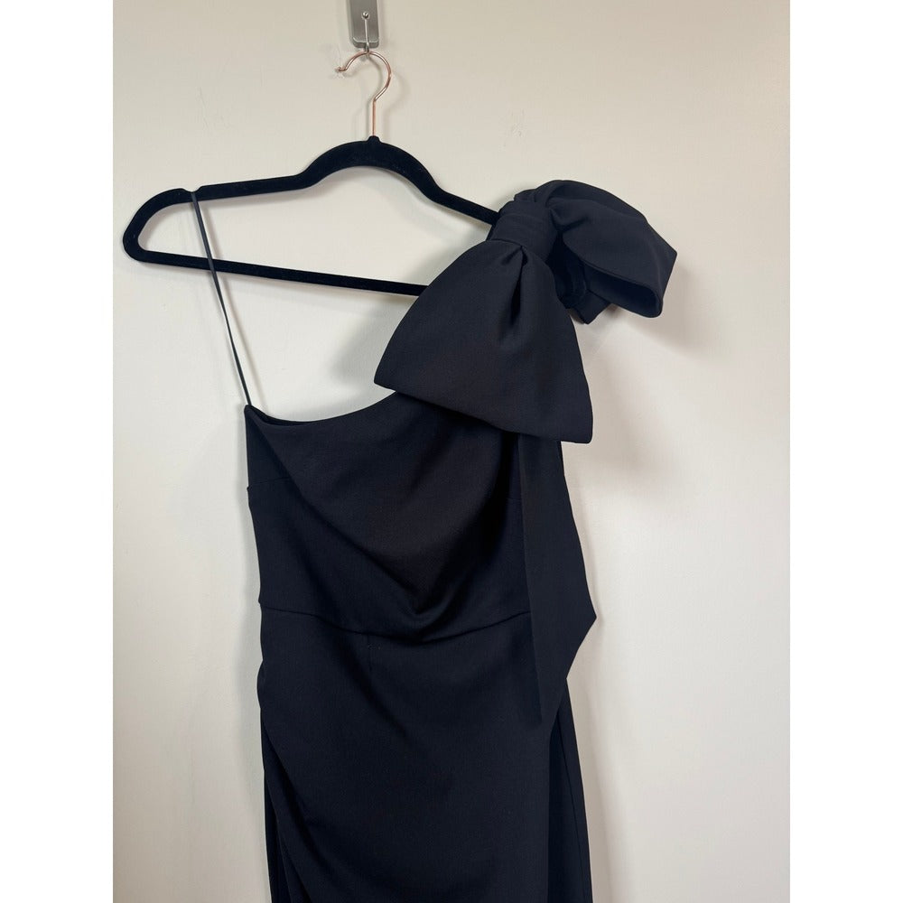 Show Me Your Mumu Women Black One Shoulder Bow Maxi Dress Slit Small