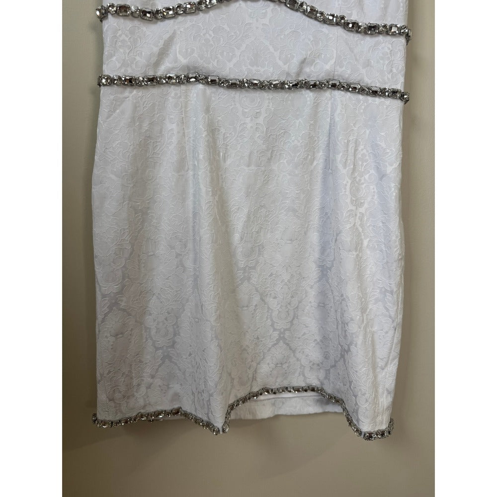 Show Me Your Mumu White Damask Jacquard Crystal Trim Mini Dress Medium Bridal