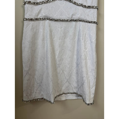 Show Me Your Mumu White Damask Jacquard Crystal Trim Mini Dress Medium Bridal