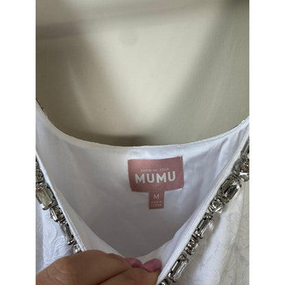 Show Me Your Mumu White Damask Jacquard Crystal Trim Mini Dress Medium Bridal