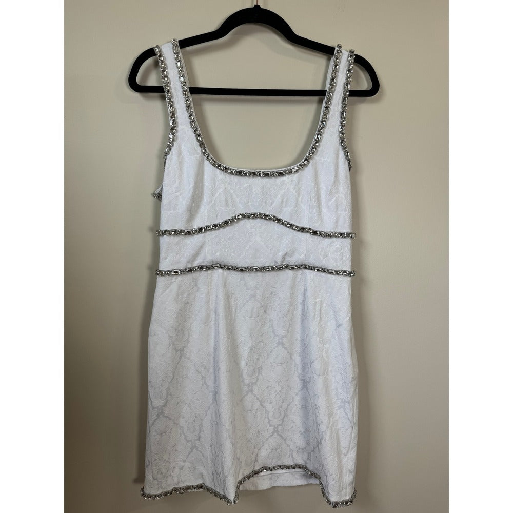 Show Me Your Mumu White Damask Jacquard Crystal Trim Mini Dress Medium Bridal