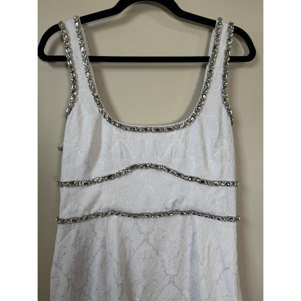 Show Me Your Mumu White Damask Jacquard Crystal Trim Mini Dress Medium Bridal