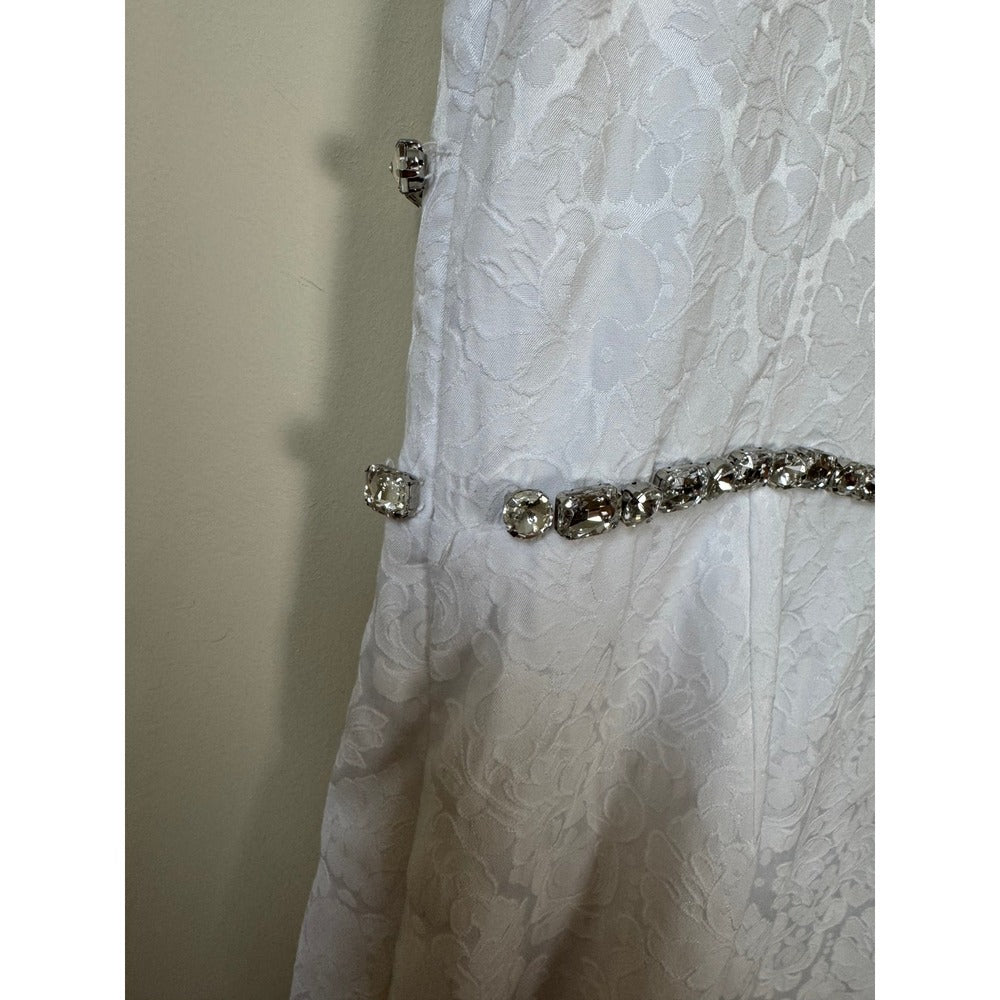 Show Me Your Mumu White Damask Jacquard Crystal Trim Mini Dress Medium Bridal