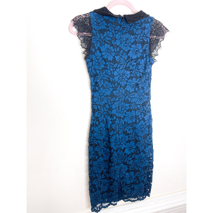 Badgley Mischka Belle Blue Lace Embellished Dress Size 2