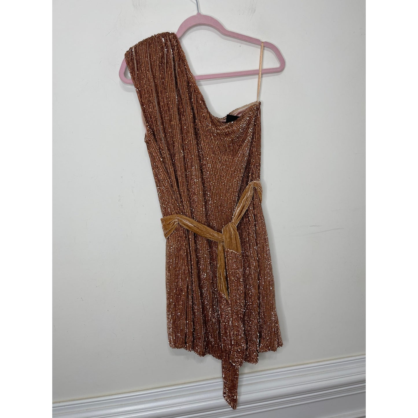 Retrofete The Ella Sequin Dress in Bronze Size XL Embellished One Shoulder Lined